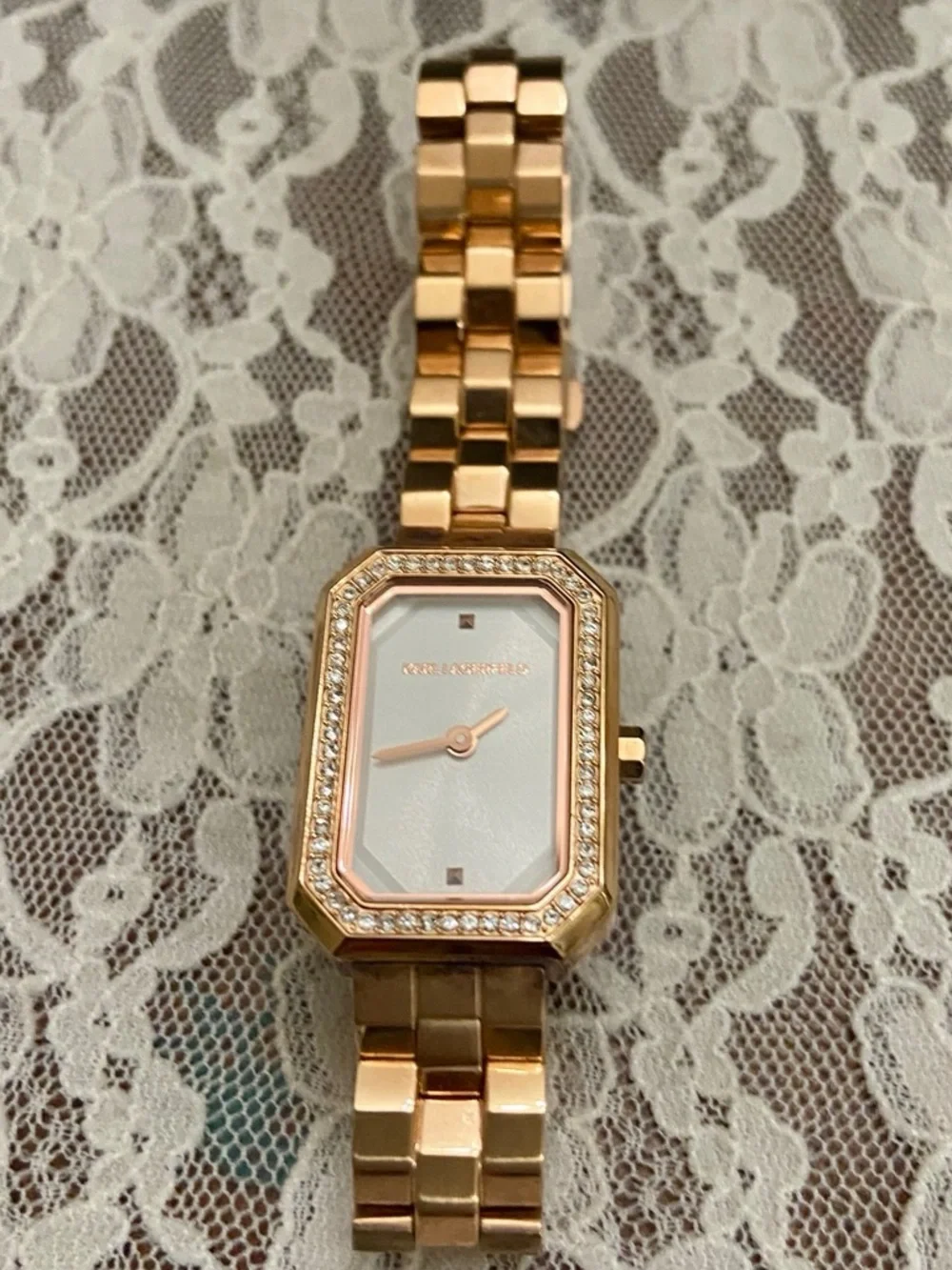 Karl Lagerfeld, KL6107, Rose Gold Tone Rhinestones Quartz Ladies Watch w/ Box